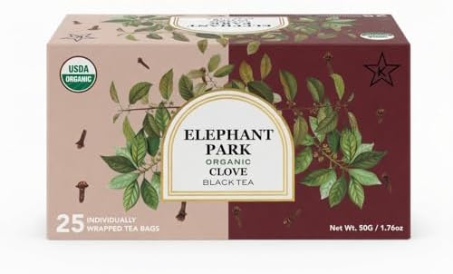 Elephant Park Premium Single Origin Clove Black Ceylon Tea Bags 25 Count Individually Wrapped Herbal, All Natural Full Bodied Aromatic Flavor -Caffeinated