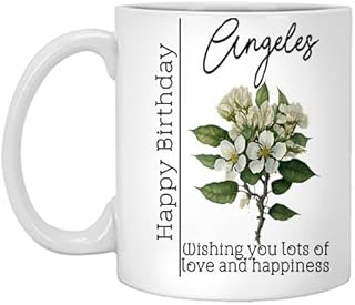 Birth Flower Mug Personalized Name Angeles 11oz White Mug Gift, Birth Flower Gifts, Birth Flower Cup, Birth Flower Gifts for Women, Birthday Gift for Her, Custom Mug 512945