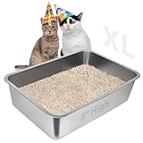 LIHONG Große Katzentoilette Edelstahl,Katzen und Kaninchen Metall klo,Niemals Gerüche,Fleckfrei,Rostfrei,Antihaft Glatte Oberfläche,Anti-Rutsch Gummiboden(60×40×20cm)