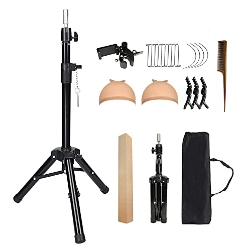 ISHOT Wig Stand Tripod,Mannequin Head Stand,Wig Head Stand,Adjustable Alloy Tripod,Doll Canvas Wig Block Manikin Training Head Stand for Styling Making Wigs Cosmetology Hairdressing Training