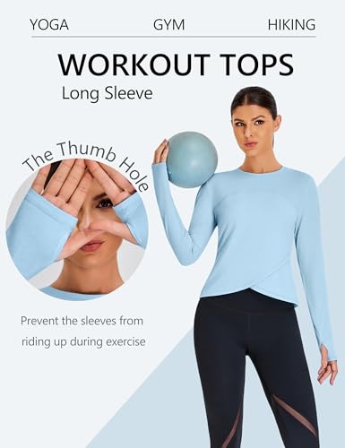 BMJL Womens Workout Tops Black Long Sleeve Shirts Fall Yoga Hiking Tshirts Cute Crop Tops Gym Thumb Hole