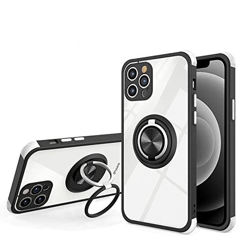 Coque silicone transparent pour iPhone 12 Pro avec double anneau support noir