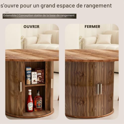 Table ronde extensible gain de place 110-150 cm avec rangement intégré - 7