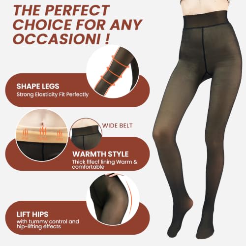 Image of X-CHENG Fleece Lined Tights Sheer Women - Fake Translucent Warm Pantyhose Leggings Sheer Thick Tights for Winter