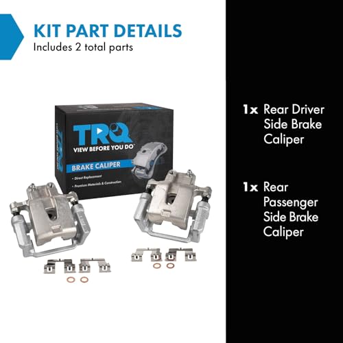 Image of TRQ Rear Driver and Passenger Side Brake Caliper Set Caliper Brackets Hardware Compatible with 05-09 Chrysler 300 Touring RWD 13-18 300 V6 3.6L RWD 09-11 Dodge Challenger SE