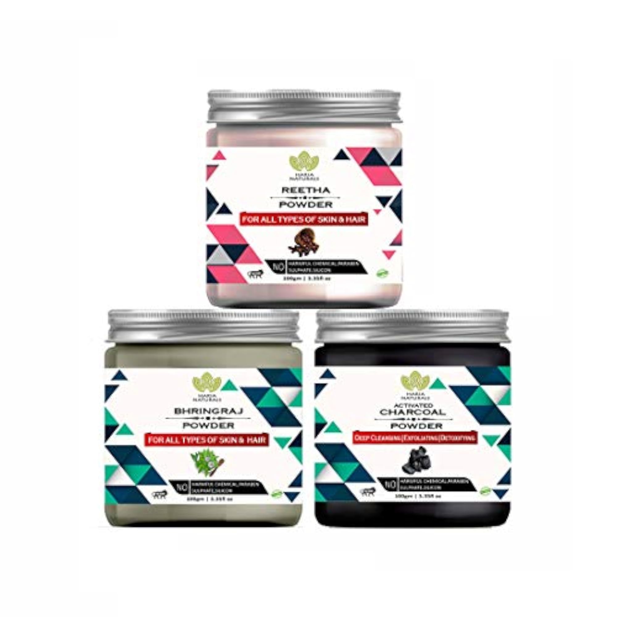 Reetha Powder, Bhringraj Powder & Charcoal Powder Pack of 3