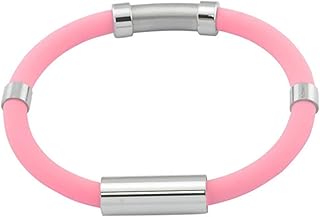 WEITING Pulsera de silicona rosa con imán de iones negativos de titanio y acero para parejas, para hombres y mujeres, color rosa, 18 cm