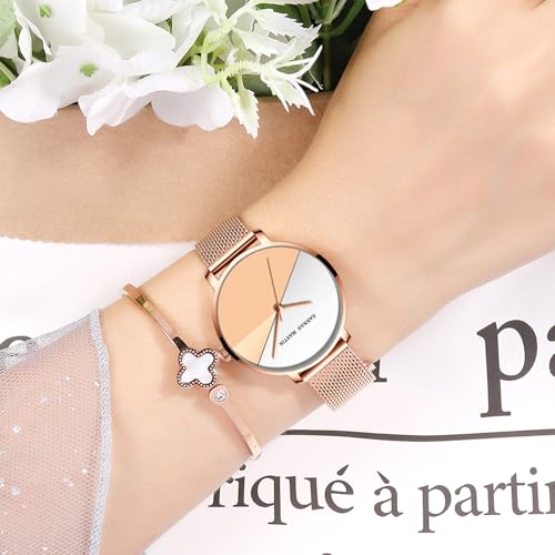 Image of HANNAH MARTIN Watches for Women Analog Women's Watch with Stainless Steel Expansion Band Minimalist Slim Dial 30M Waterproof Ladies Dress Wristwatch for Casual Daily Business