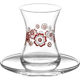 LAV Türkisches Tee-Set, 12-teilig, moderne türkische Teegläser und Untertassen, Set (Karanfil)