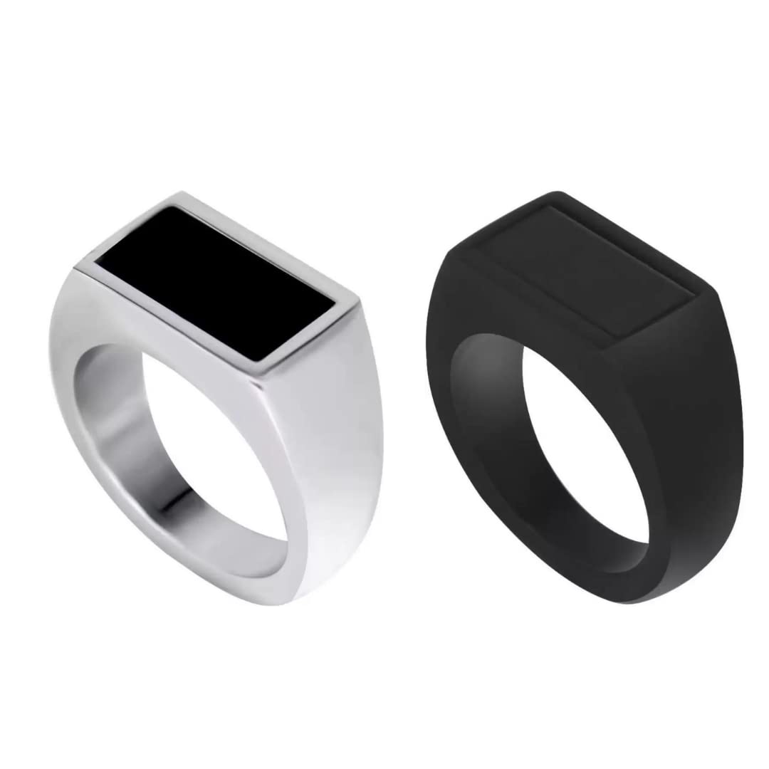 BELLINA Fancy and Trendy Silver and Black Finger Ring For Boys And Men (Pack of 2) | Rings For Boys And Men Stylist Black and Silver Combo (B09Y1GBHLN) Amazon Price History, Amazon Price Tracker