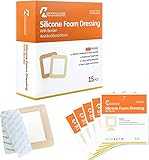 Hoffencare Silicone Foam Dressing, Bordered Silicone Adhesive Foam Bandage 4'' x 4'' 15 Pack, High A