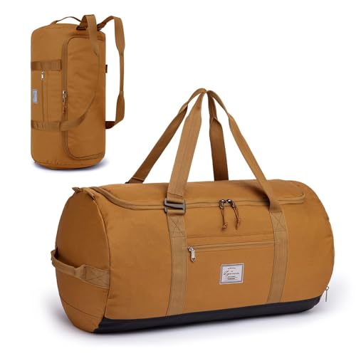 TAIHOYIN - Bolsa de viaje para hombre, 60 L, tamaño medio, para fin de semana, 60 L, marrón, 61 cm, viaje, camping, fin de semana, noche, gimnasio, deporte, fitness
