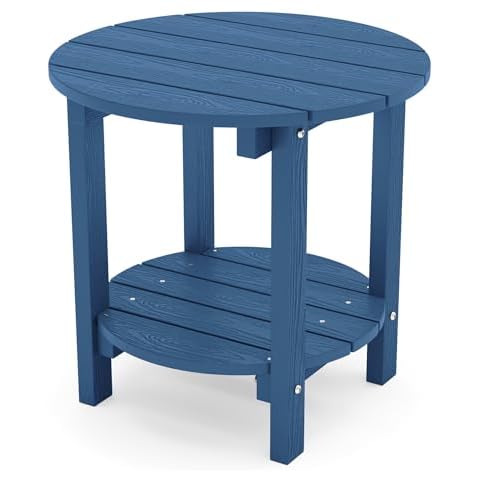 YEFU Adirondack Side Table, 18" Double Outdoor Side Table, Poly Lumber end Table, Weather Resistant for Indoor, Patio, Pool, Porch, Backyard-Navy Cover