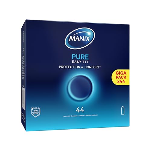 Manix Pure : Boite de 44 Préservatifs Classiques en latex/Préservatifs pour Homme Lubrifiés et Fins de Taille Standard/Largeur Nominale 53mm