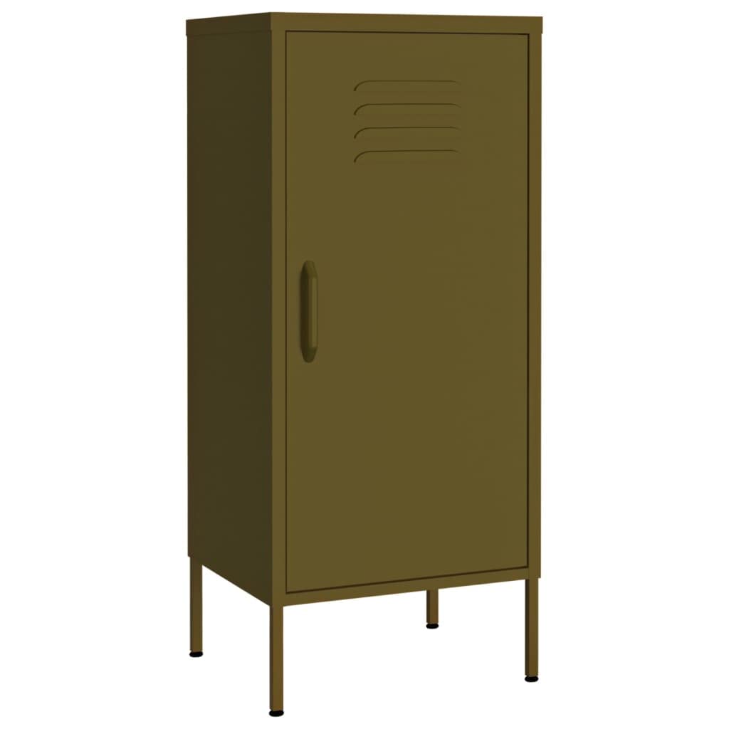 Armario auxiliar para salón de metal verde oliva ideal para rincones pequeños