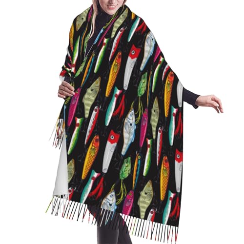 Colorful Fishing Lures Pashmina Shawls Scarf Wraps for Women, Fall Winter Large Blanket Scarf Fashion Scarves