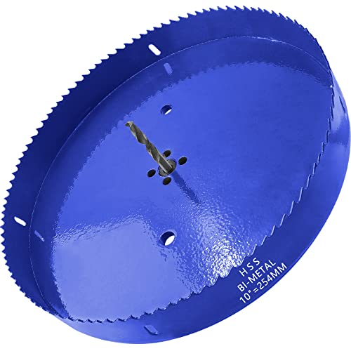 Image of Luomorgo 254mm /10 inch Hole Saw with Arbor, 1 1 /4 inch Cutting Depth HSS Bi-Metal Hole Cutter for Wood Cornhole Boards Plastic Drywall & Metal Sheet, Blue