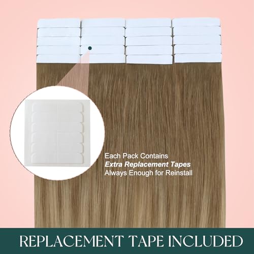 Image of Easyouth 24 Inch Tape in Hair Extensions Human Hair Ombre Tape Hair Extensions Real Human Hair Balayage Golden Brown Mix Blonde Seamless Tape in Hair Extension for Long Hair 50g 20pcs