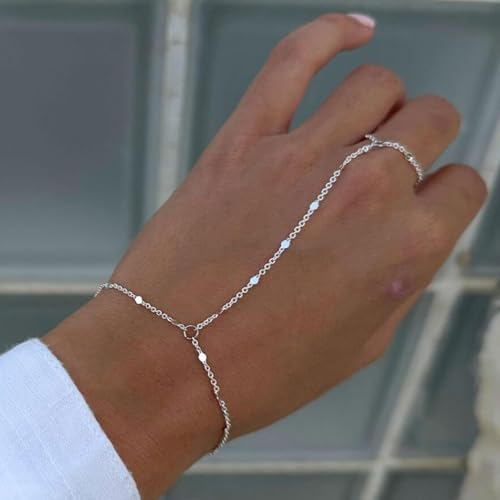 Image of Long tiantian Hand Chain Bracelet Gold Link Finger Ring Slave Bracelet
