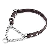 Filhome Hundehalsband Leder Verstellbare Breit Echtlederhalsband Kette Hundehalsbander für Mittel Große Hunde Braun
