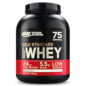 Optimum Nutrition Gold Standard 100% Whey Spieropbouw en Herstel, Proteïnepoeder met Lichaamseigen Glutamine en BCAA Aminozuren, Zonder Toegevoegde Smaak, 75 Porties, 2.25 kg