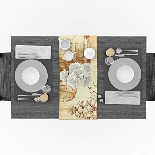 Betterday Cotton Linen Table Runner Drawing Grape Wine Barrel 13X70 Inch Burlap Table Runners For Party Wedding Dining Farmhouse Outdoor Picnics Table Top Decor- Wood Grain #TOP2