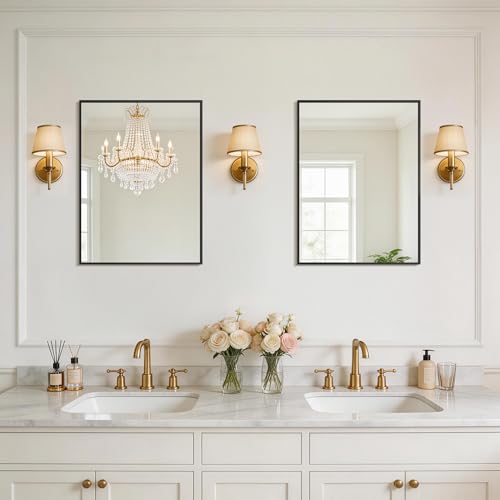 Image of DESBING Black Bathroom Mirror 2 Pack 18x24 Inch, Shatter-Resistant Wall Mirror with Durable Frame, Modern Decor for Entryway /Bathroom /Living Room - Horizontal /Vertical