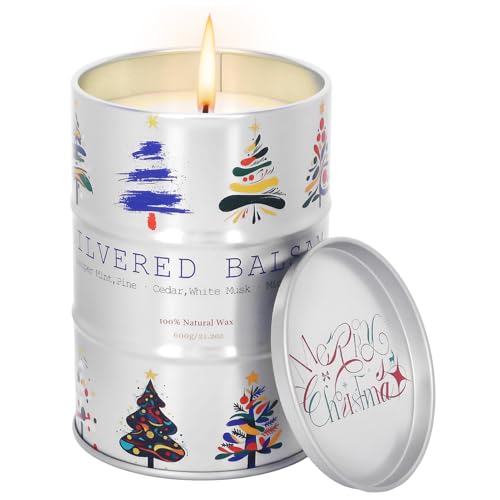 Moerstar Bougies de Noël parfumées, bougies parfumées de Noël en métal, bougies parfumées de Noël pour la décoration du salon, cadeaux pour femmes et hommes (argent)