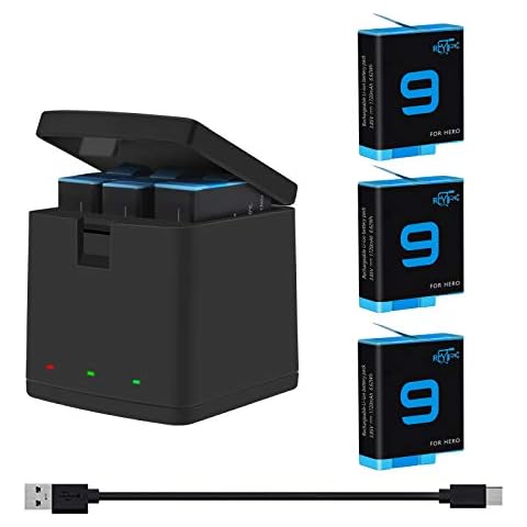 REYTRIC Hero 9/10/11/12 Batteries 3-Pack and 3-Channel Charger Compatible with GoPro Hero 9 Black, GoPro Hero 10 Black, GoPro Hero 11 12 Black (Fully Compatible with GoPro9 GoPro10 GoPro11 12 Battery) Cover