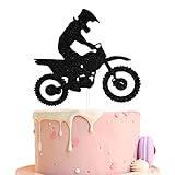 Dirt Bike Cake Topper Black Glitter, Motorcycle Birthday Cake Topper, Dirt Bike Happy Birthday Cake Toppers, Racing Car Dirt Bike Motocross Themed Birthday Party Decorations