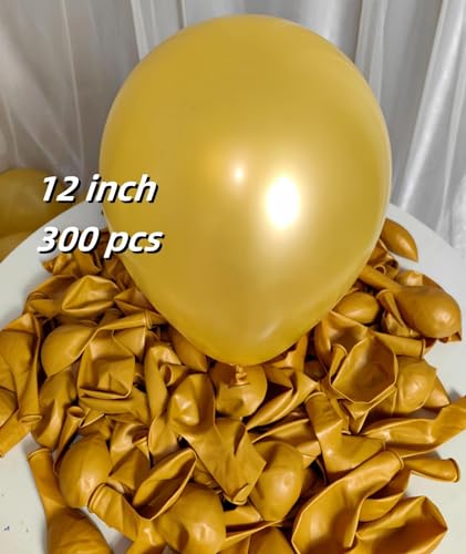 Image of 300 Pack Gold Balloons 12 Inch Pearlescent Golden Latex Party Balloon Bulk for Various Party Events Decorations