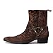 OSSTONE Men Chelsea Ankle Boots Leather Pony Hair Chukka Boots with Side Zipper Heel Dress Boots OS-JY021-B Natural Brown 9