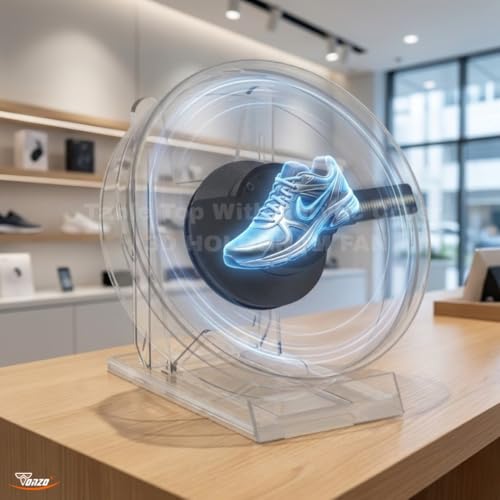 Image of TONZO 11 cm Tabletop 3D Hologram Fan Display with Acrylic Cover | 48 LED Mini Holographic Advertising Display, 2200x160 Resolution, App Control | 3D Video & Image Display for Shop, Parties & Events