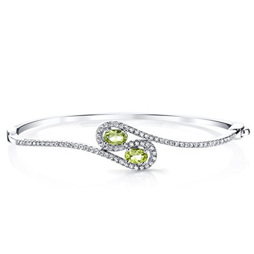 Peora Peridot Infinity Hinged Bangle Bracelet For Women 925 Sterling Silver, Natural Gemstone, 1 Carat Total Oval Shape 6X4Mm, 2.25 Inches Diameter #TOP22