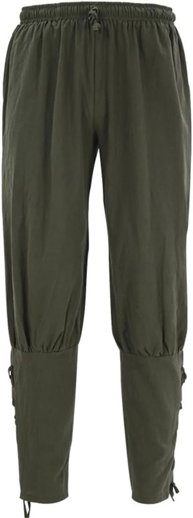 Medieval Pirate Pants Costume Men's Ankle Banded Lace-Up Trouser Linen Outfit for Men