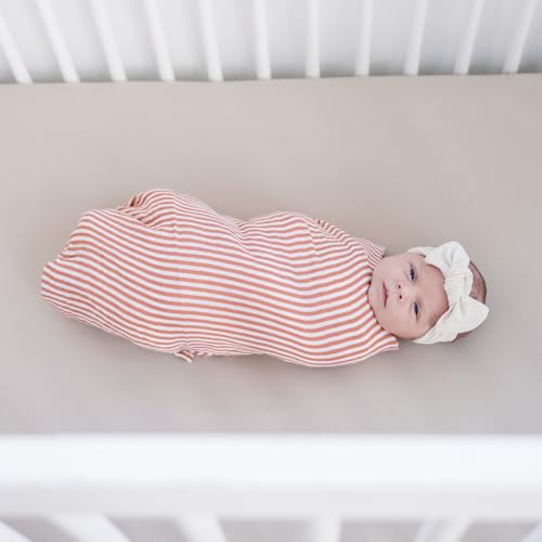 Image of Mebie Baby Pink Stripes Muslin Swaddle, Modern and Neutral Blanket for Baby Girl or Boy, 0-3 Month, Comfy Wrap
