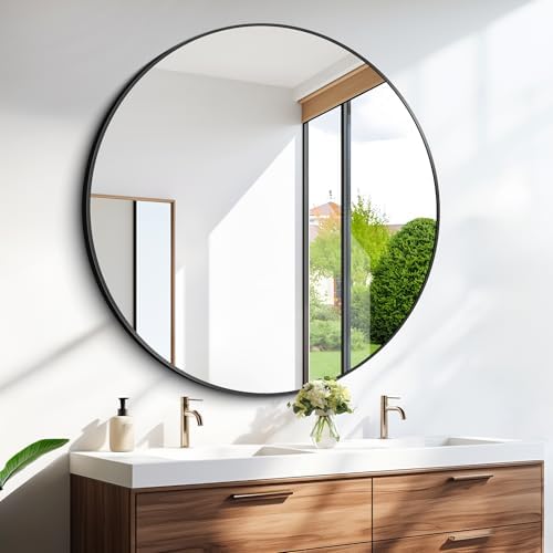 Amazon.com: KOCUUY 39" Large Round Mirror, Black Circle Mirror for Wall, Metal Framed Round ...