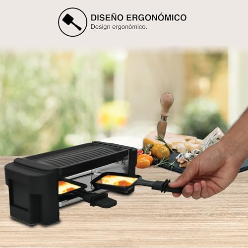 Cookitch Raclette Eléctrica para 2 Personas – 400W, Placa de Hierro Fundido Extraíble, Superficie Antiadherente, Voltaje 220–240V, 2 Sartenes, Ideal para Parrilladas Saludables - imagen 5