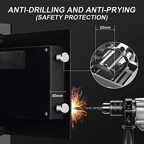 Tenamic Fireproof Safe Box 0.8 Cuft Electronic Digital Security Box, Keypad Small Lock Box Cabinet Safes With Internal Light, Solid Alloy Steel Office Hotel Home Mini Safe With 2 Passwords, Black #TOP4