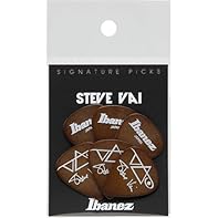 Be different. Ibanez Signature range of picks featuring rock legend Steve Vai Handy blister pack containing 6 plectrums Hard wearing 1mm celluloid to give strong clean playing Classic tear drop shape in brown finish Features Steve's signatures and lo...