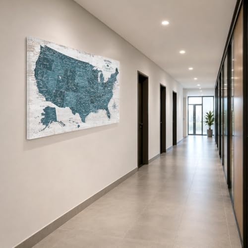 Image of IPIC Vintage Teal USA Maps for Wall, Map of the United States, 42x28 in