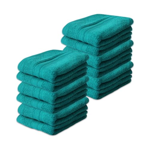 Image of Layers 100% Cotton Face Towels | 450 GSM Soft & Highly Absorbent | Aqua Plush Collection | Pack of 12 Super Soft Towels for Men & Women | 30 x 30 cm - Turquoise