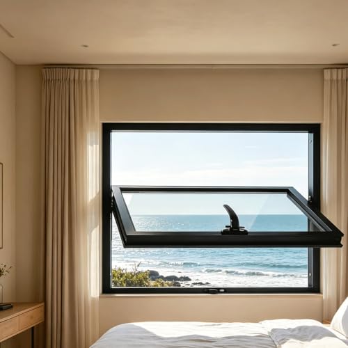 Black 360-Degree Rotating Window, 31x18inch/ 79x46cm Basement Window with Tempered Glass, for Bathroom/Kitchen/Warehouse, Adjustable Ventilation Window