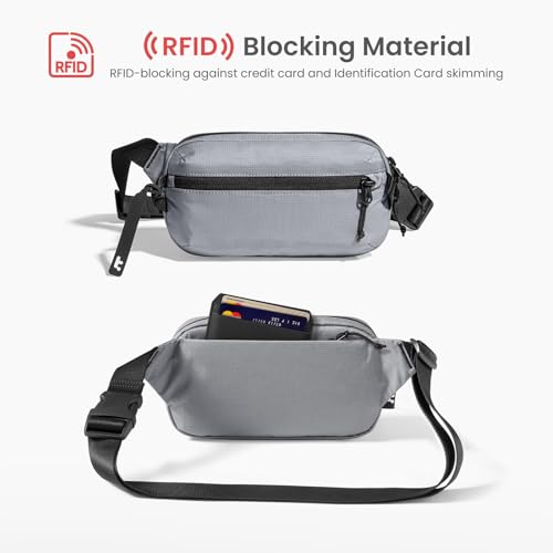 Image of tomtoc Sling Bag with RFID Blocking, X-Pac /Non X-Pac Minimalist Crossbody Chest Pack for Men and Women, Lightweight Water-Resistant Bag for Travel and Daily Commutes, Light Gray, 1.5L