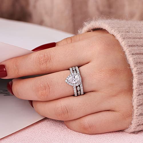 Wuziwen Halo Pear Cut Wedding Ring Set CZ Engagement Rings for Women 925 Sterling Silver Size 5-123