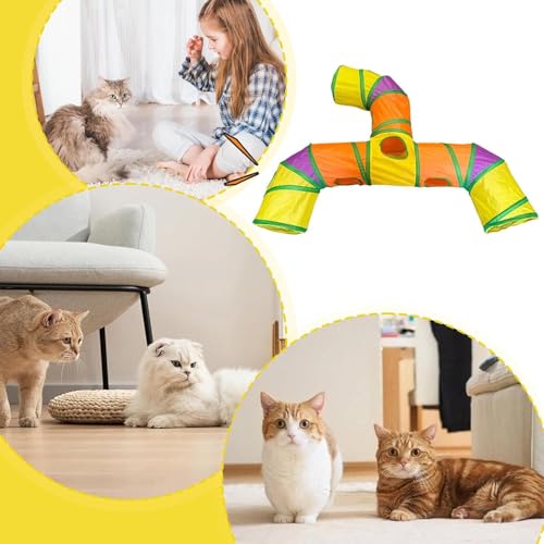 Image of GUSTYLE Cat Tunnel Toy Way, Collapsible Pet Play Tunnel Tube with Storage Bag for Cats, Puppy, Rabbits, Guinea Pig, Indoor and Outdoor Use (Rainbow T-Shaped)