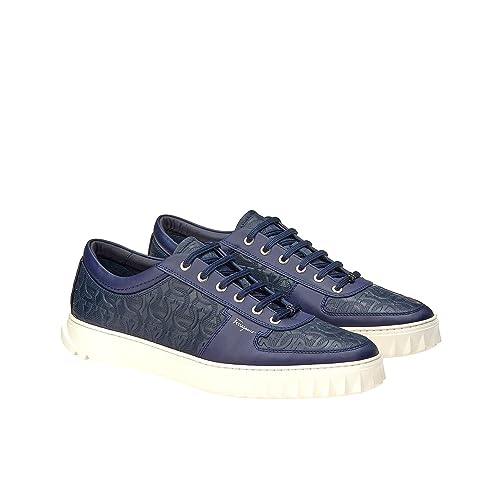 Salvatore Ferragamo Scuby2 Mens Blue Leather Lace Up Sneaker