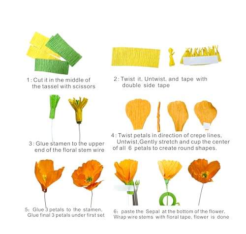 Kit DIY para fazer flores de papel crepe, 24 peças (laranjas)