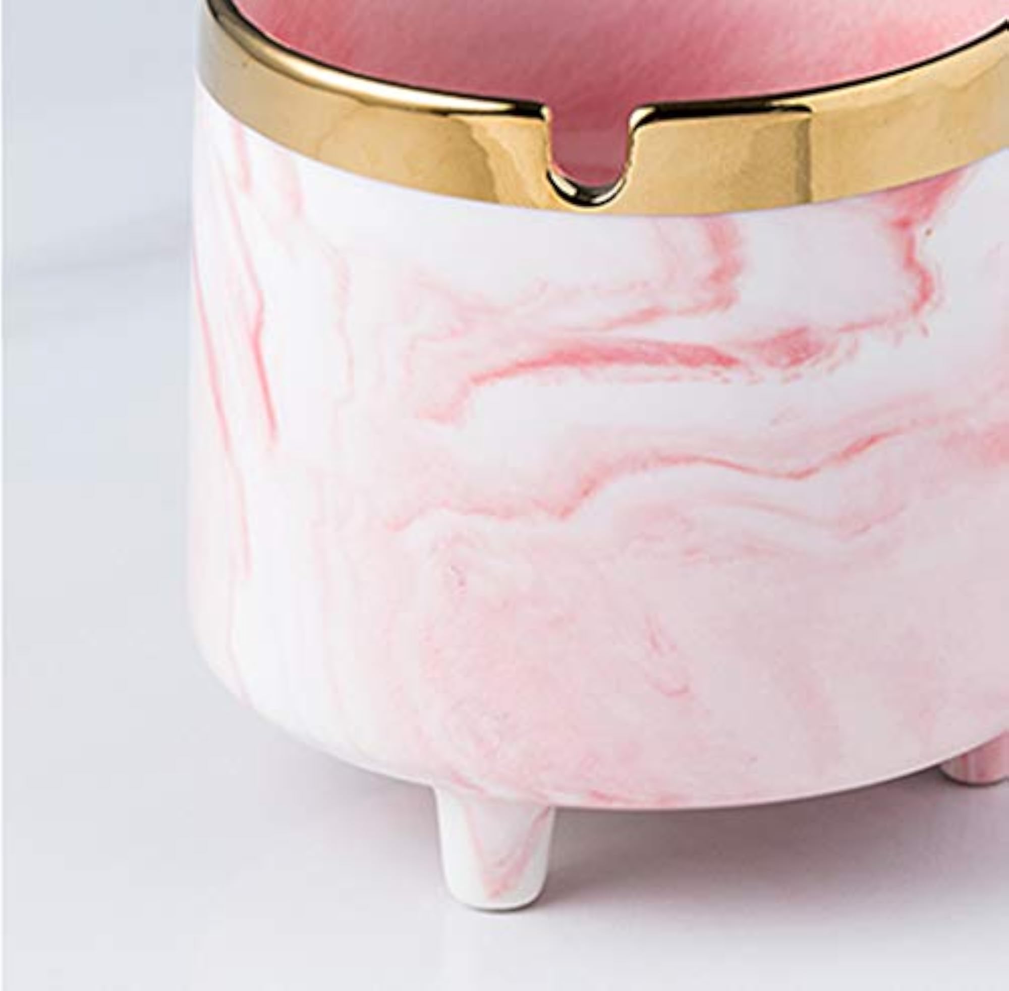 Windproof Ceramic Ashtray, Modern Marble Pink Design