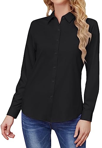 TOLOVIC Wrinkle Free Womens Button Down Shirts for Women Long Sleeve Stretch Business Office Formal Work Blouses Tops Black